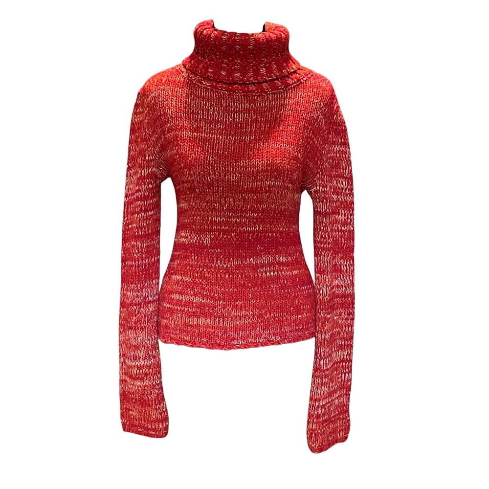 Sasch Italy Red Marled Space Dye Turtleneck Chunky Knit Sweater 90s Grunge Indie